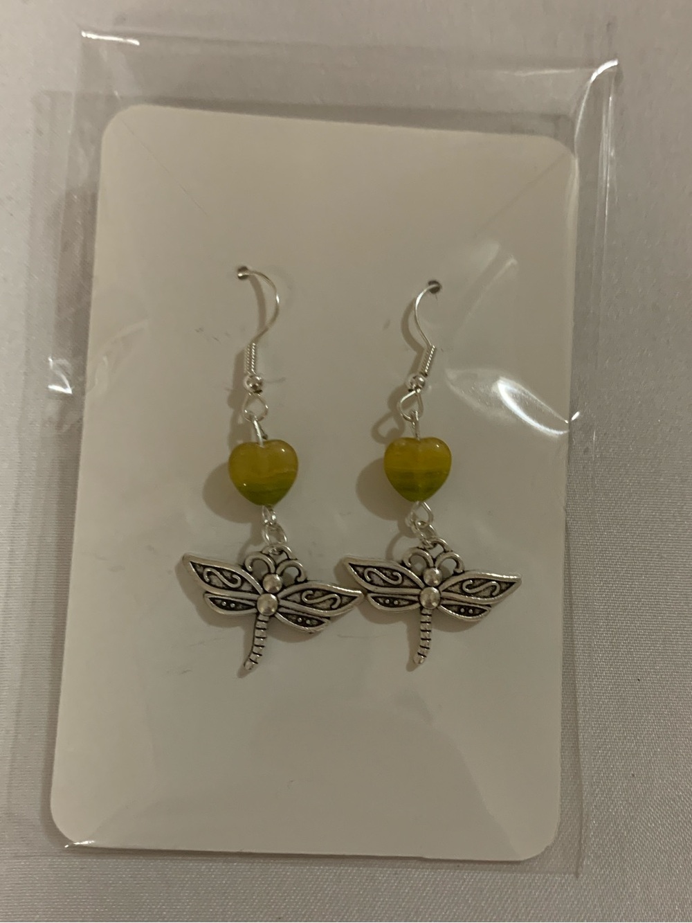Yellow Heart Bead Dragonfly Dangle Earrings - Women Jewelry